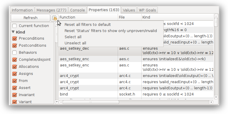 Filter properties button