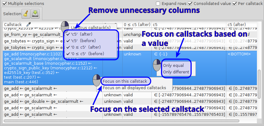 Callstacks display