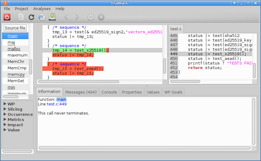 Unreachable code in the Frama-C GUI